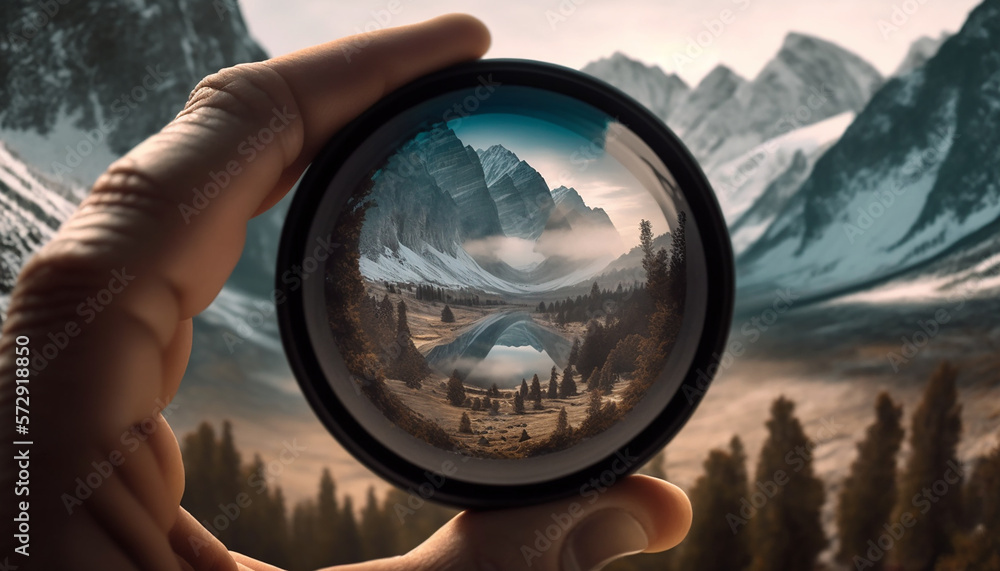the photographer holds the lens and takes pictures of the waterfall. Generative AI the photographer holds the lens and takes pictures of the waterfall. Generative AI