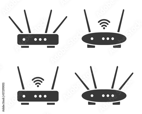Wireless internet. Router device icon set. Flat illustration. Isolated on white background.