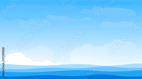 Ocean sea wave and clouds on blue sky background vector illustration.