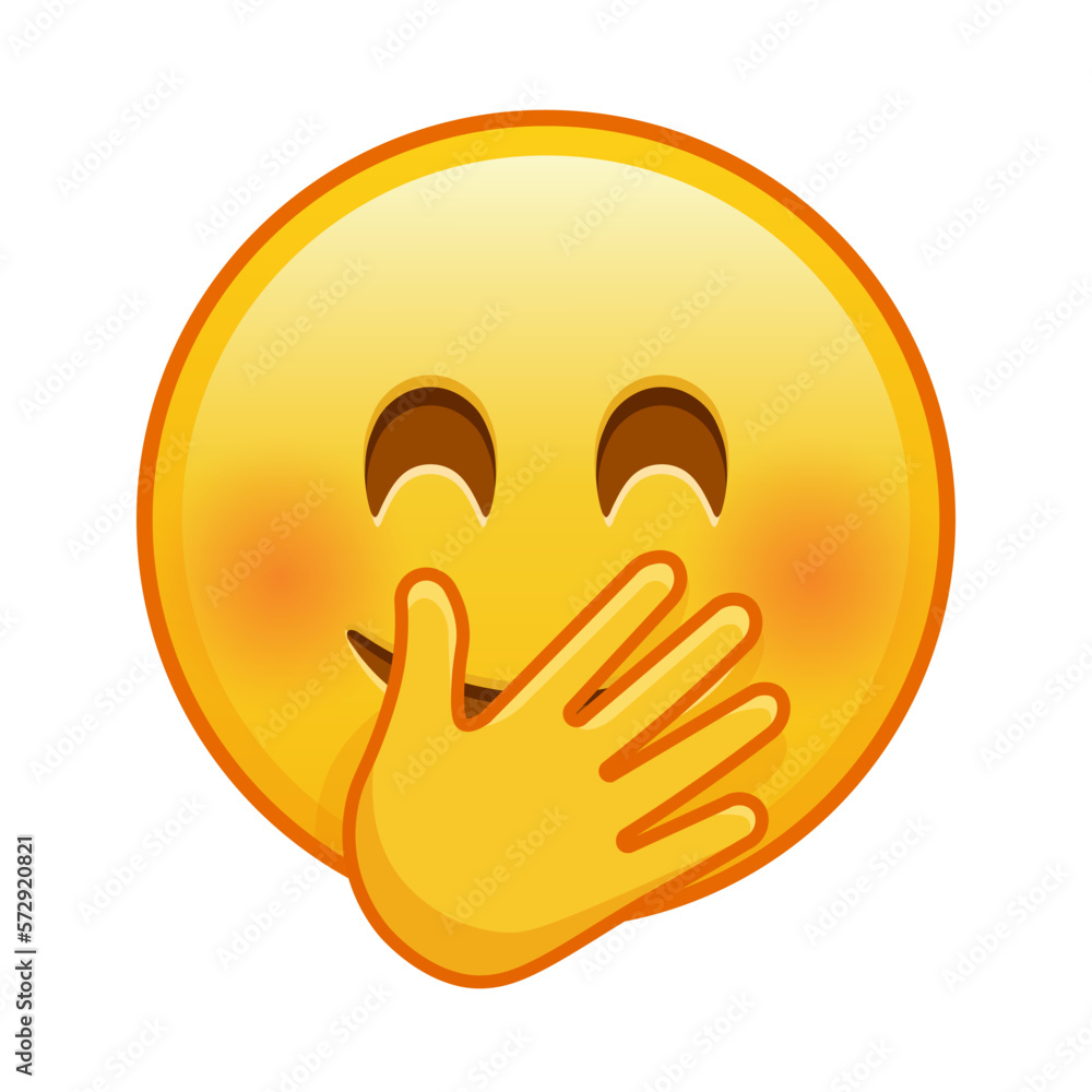Smiling face with smiling eyes covering mouth with hand Smiling face with smiling eyes covering mouth with hand