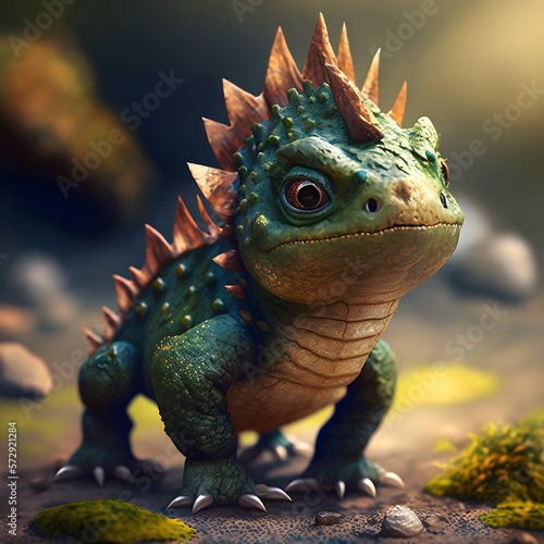 Portrait of a small dinosaur with a serious face