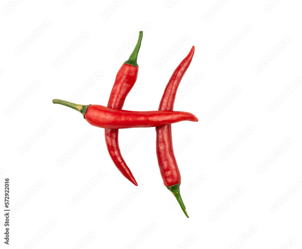 Chili peppers form the letter of H isolated Chili peppers form the letter of H isolated