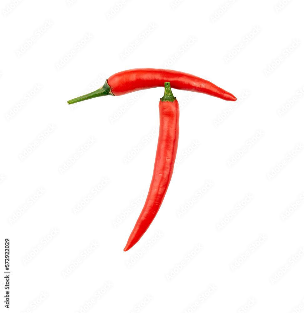 Chili peppers form the letter of T isolated