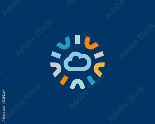 Cloud logo. Data storage logotype in a frame from colored shapes. Weather forecast icon. Upload sign. Vector illustration.