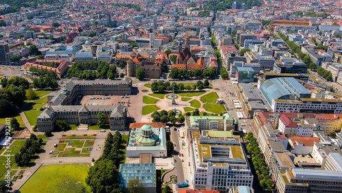 Aerial view of downtown  Schlossplatz Stuttgart Germany on a sunny day in spring