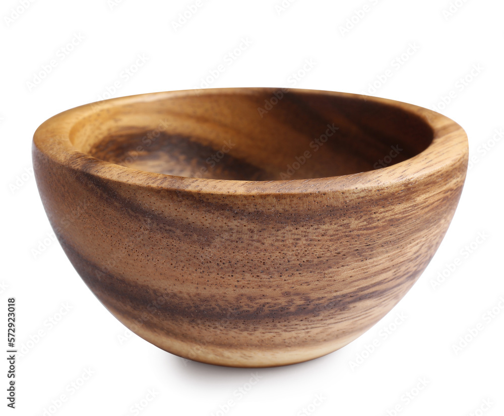 One new wooden bowl on white background One new wooden bowl on white background