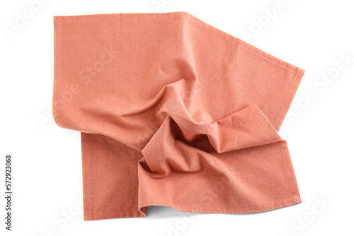Crumpled color fabric napkin isolated on white, top view