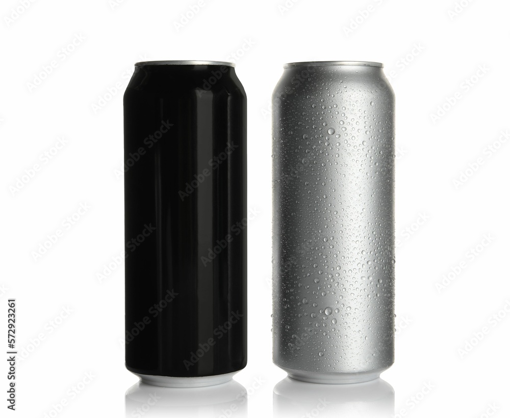 Aluminum cans on white background. Mockup for design Aluminum cans on white background. Mockup for design