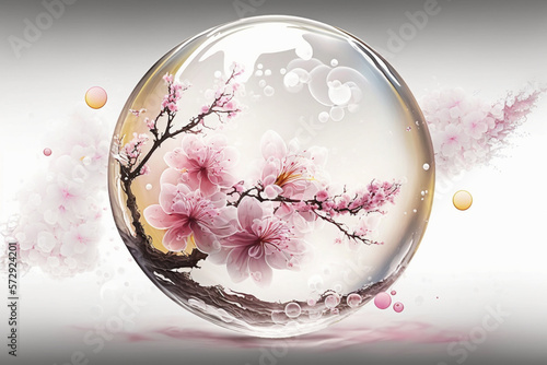 The captivating beauty of sakura blossom in a bubble of pink water , generated by IA