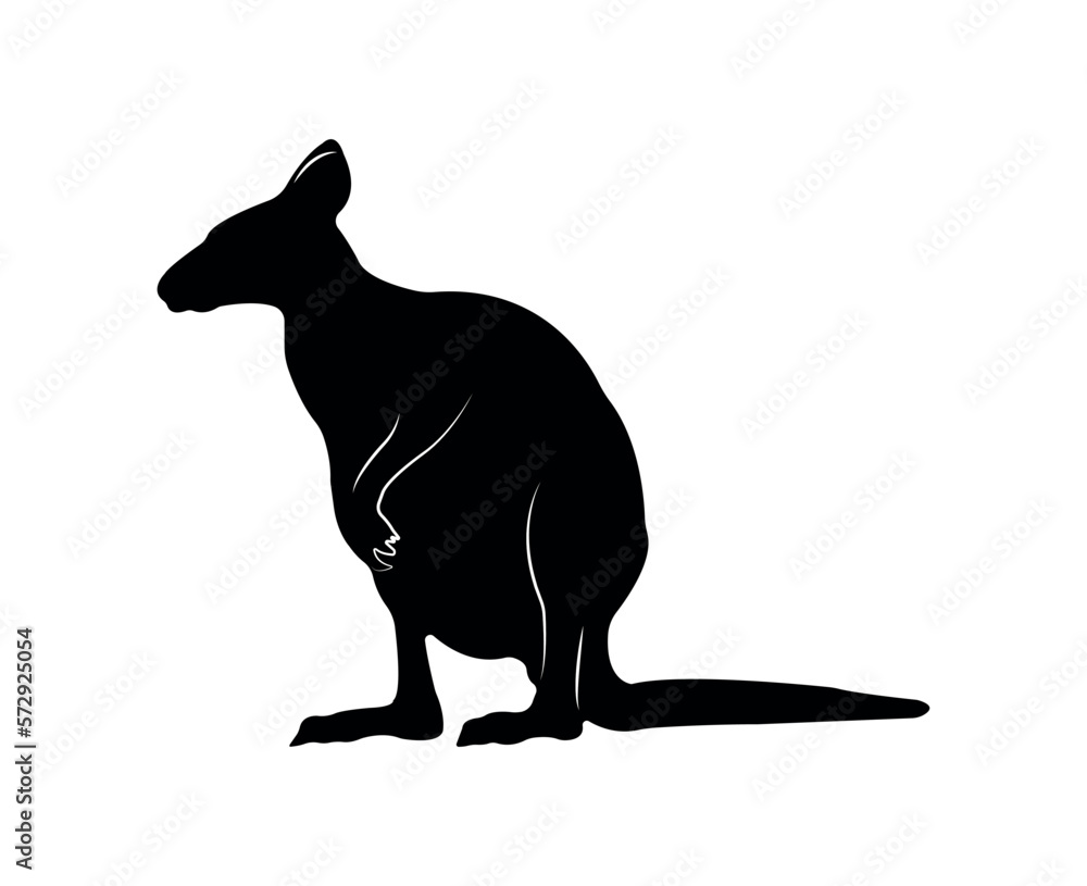 Vector flat kangaroo silhouette isolated on white background