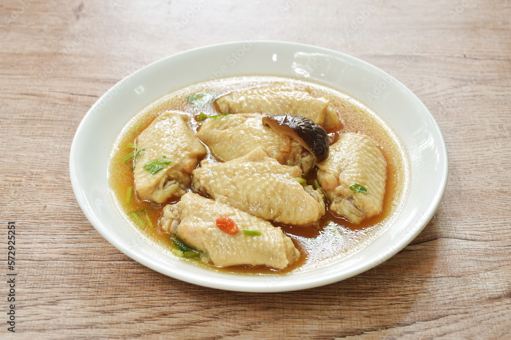 boiled chicken wing with Chinese herb stew on plate boiled chicken wing with Chinese herb stew on plate