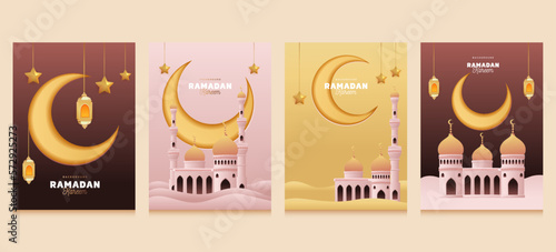 Ramadan Kareem with Paper Cut Style Design Template with Different Color Vector Illustration