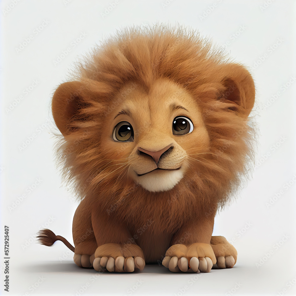 Adorable cartoon graphic illustration of a baby lion on a white background, perfect for a nursery or children room. Generative AI Adorable cartoon graphic illustration of a baby lion on a white background, perfect for a nursery or children room. Generative AI