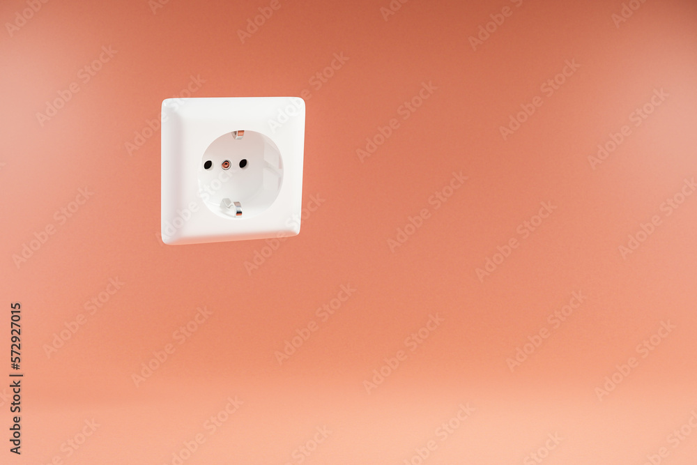single white power socket floating in the air over infinite orange colored background; 3D Illustration single white power socket floating in the air over infinite orange colored background; 3D Illustration