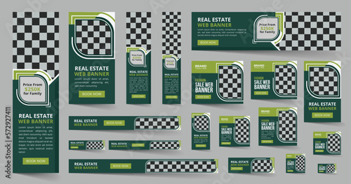 Corporate and real estate business web ads banner bundle template design set, horizontal and vertical google web ads banner design