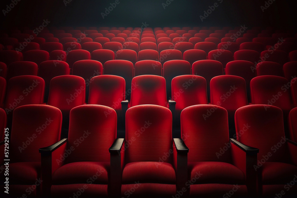 Empty cinema hall with red seats. Generative AI Empty cinema hall with red seats. Generative AI