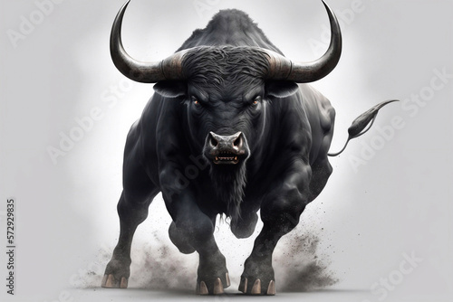 Bull charging. Generative AI photo