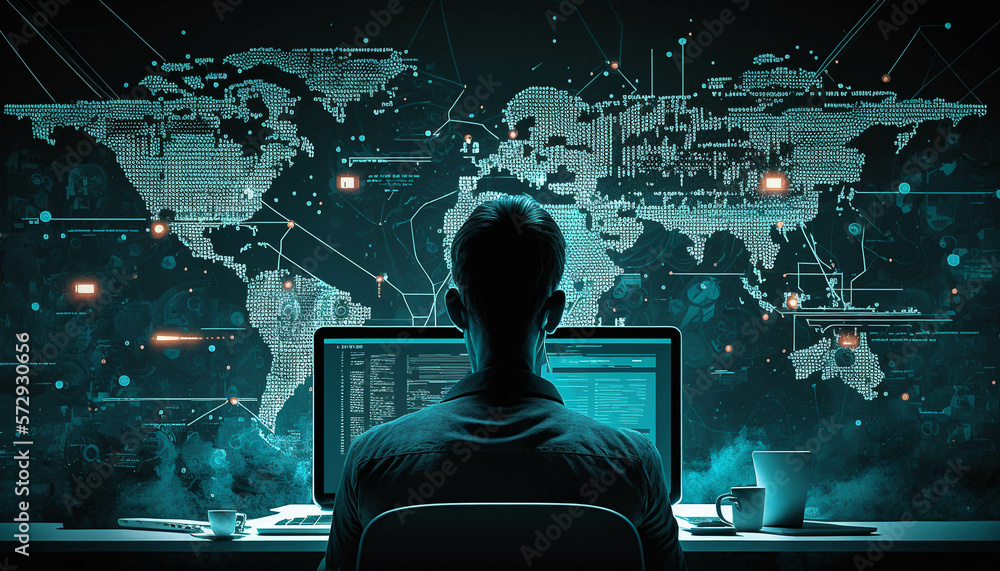 Obraz premium Scientists analyze information using a digital tablet and laptop. modern data visualizations, data network digital graphics, AI, and Generative AI digital Images.