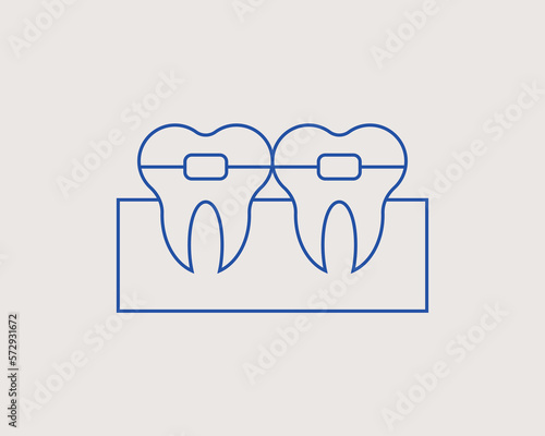 Concept of dental braces in a flat style. dental thin line icon. Dentist editable stroke icon.  Vector illustration