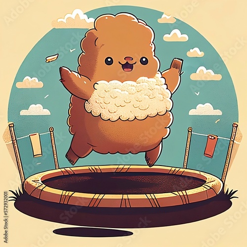 brown cute bear on trampoline cartoonish (ID: 572932001)