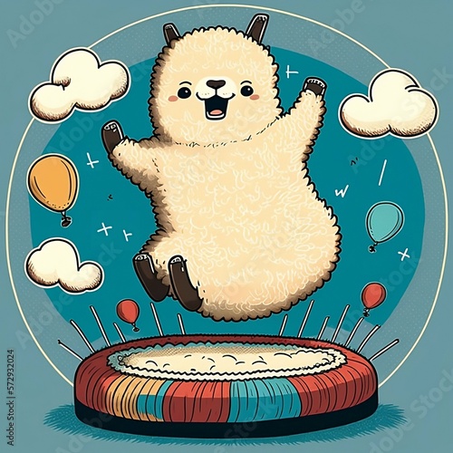 teddy bear on trampoline cartoonish (ID: 572932024)