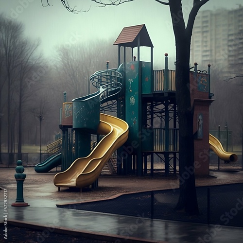playground in cold stormy rainy day (ID: 572932217)