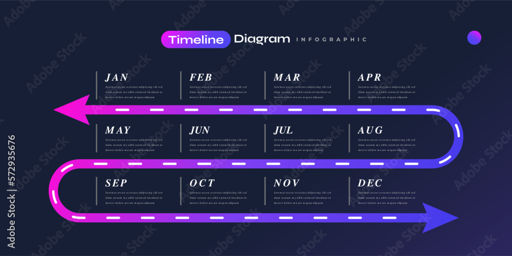 Modern and Colorful Infographic Design Template with Calendar and Arrows . Timeline Diagram Presentation Design with 12 Options Modern and Colorful Infographic Design Template with Calendar and Arrows . Timeline Diagram Presentation Design with 12 Options