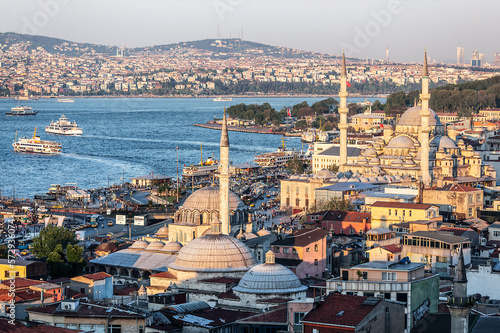 Top view of Istanbul with New Mosque and mosque Rustem Pasha. Istanbul  Turkey
