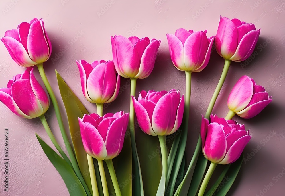 Obraz premium Flowers composition, pink flowers on pastel colors abstract background
