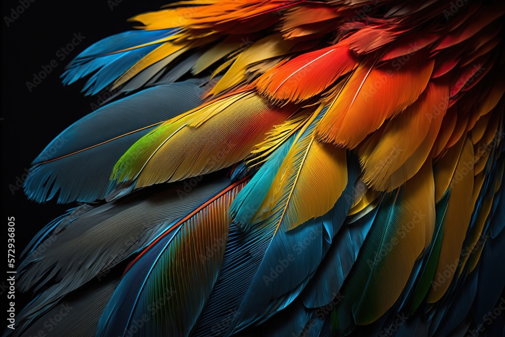 Obraz premium Macaw feathers shimmering, concept of Vibrant Color and Iridescent Shine, created with Generative AI technology