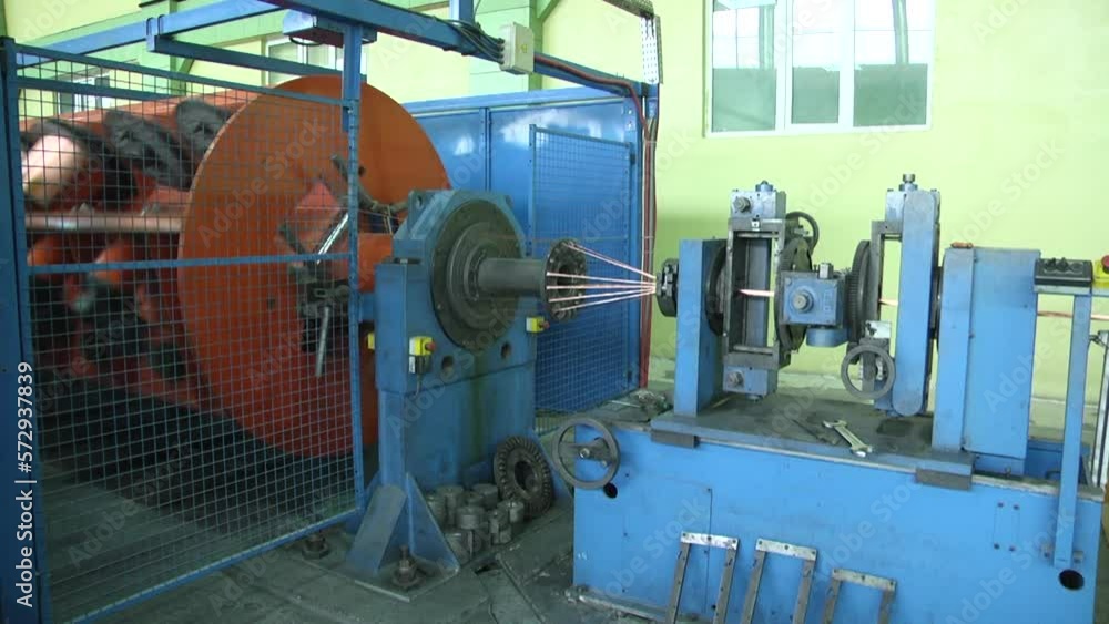 Modern cable production, cable factory. Copper cable manufacturing