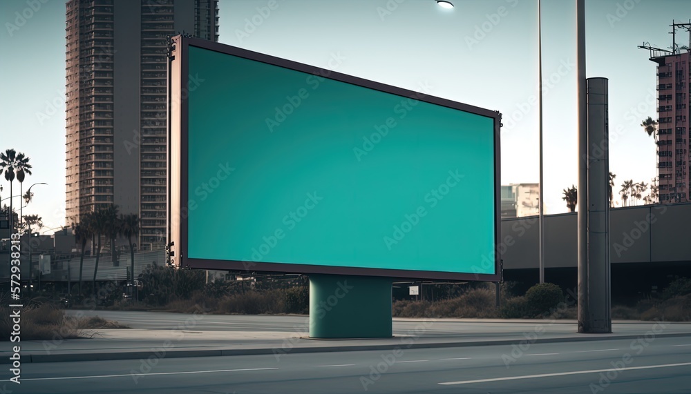 empty billboard at street side in urban capital city, mock up copy space, Generative Ai