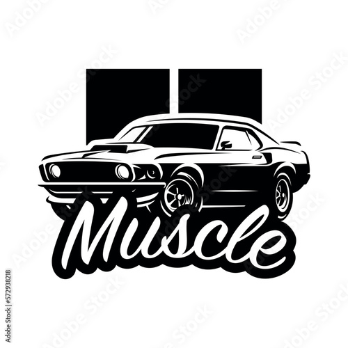Muscle car retro logo, banner, emblem. Vintage t-shirt print