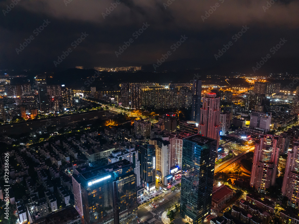 Aerial view of landscape at night in Shenzhen city,China Aerial view of landscape at night in Shenzhen city,China