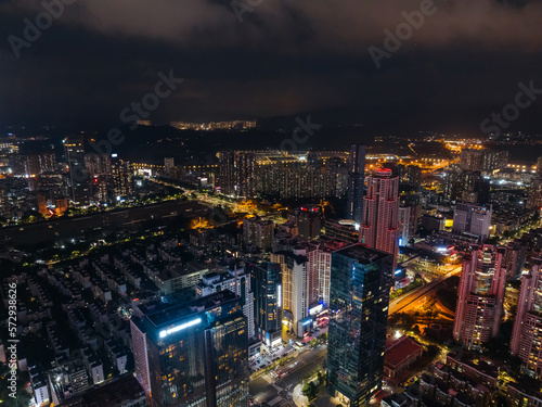 Aerial view of landscape at night in Shenzhen city,China