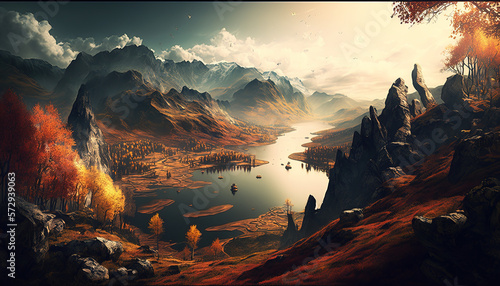 Landscapes Autumn  Generative AI  Illustration