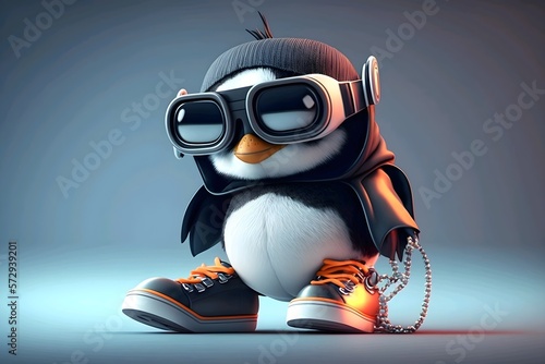 3d penguin in headphones