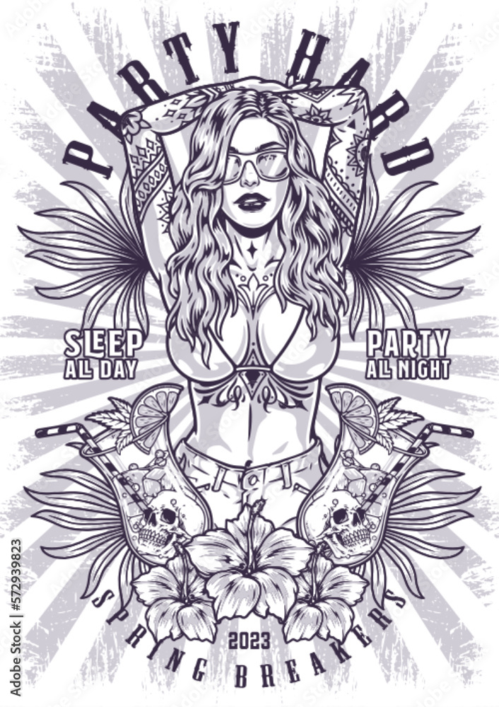Beach party girls poster monochrome Beach party girls poster monochrome
