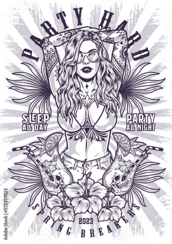 Beach party girls poster monochrome