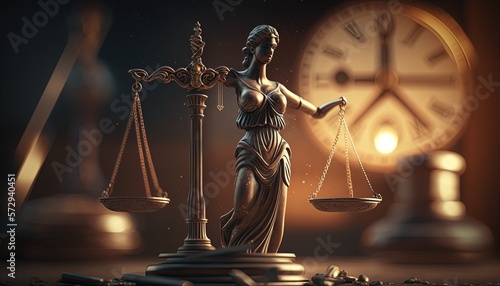 Themis Goddess of law and justice with ancient beam scale, Generative Ai photo