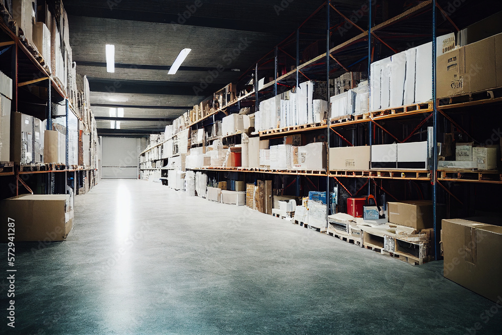 large warehouse with boxes, Generative AI Art Illustration