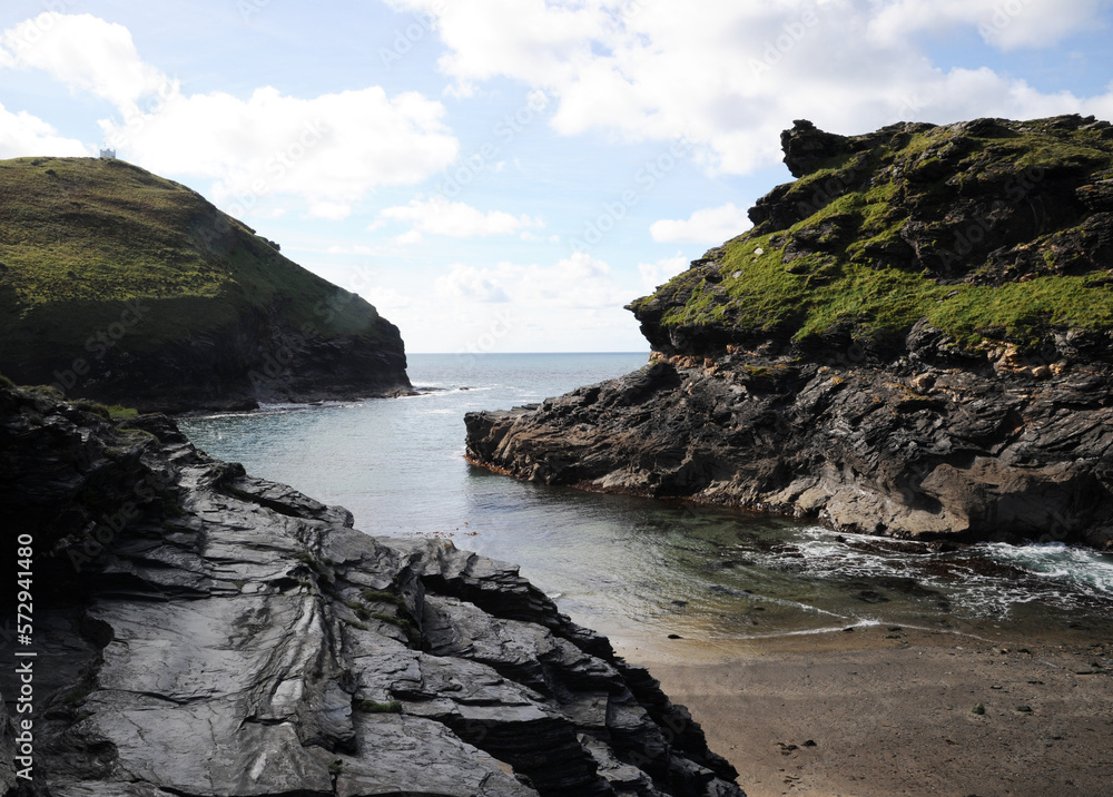 Boscastle Harbour Entrance Looking Out To The Sea. Cornwall, UK