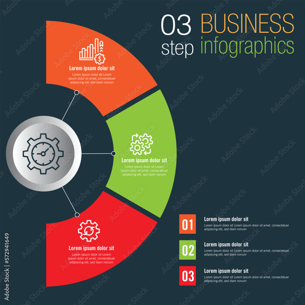 Circle chart infographic template with 3 options for presentations ...