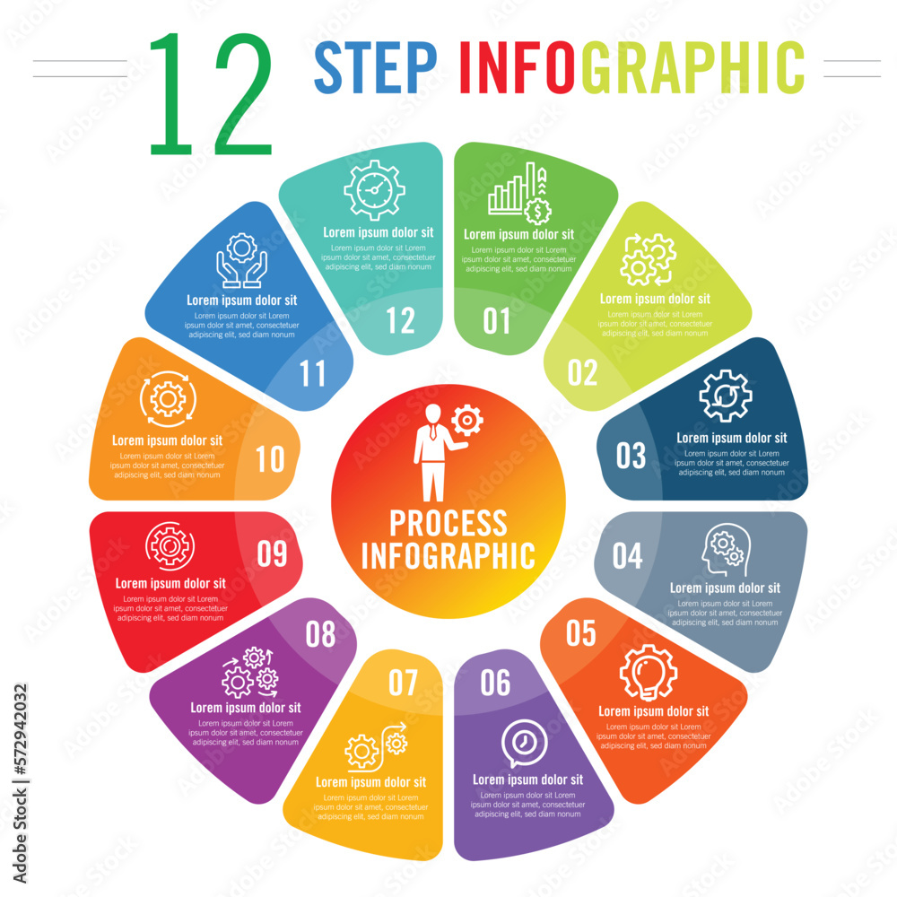 Circle chart infographic template with 12 options for presentations ...