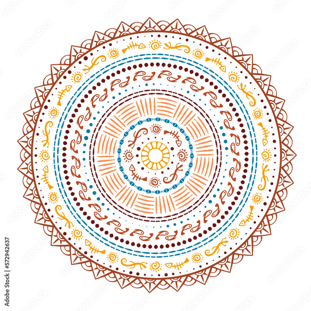 Ethnic style colorful mandala. Tribal round vector pattern.