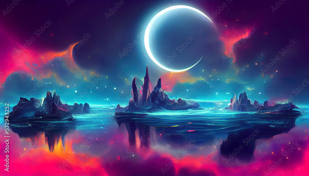 3d render of a science fiction landscape with ufo. Generative Ai 3d render of a science fiction landscape with ufo. Generative Ai