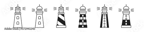 Lighthouse icon set. Lighthouse symbol, logo