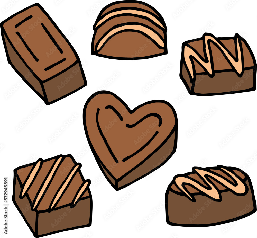 Collection with chocolates on a white background. Vector image.