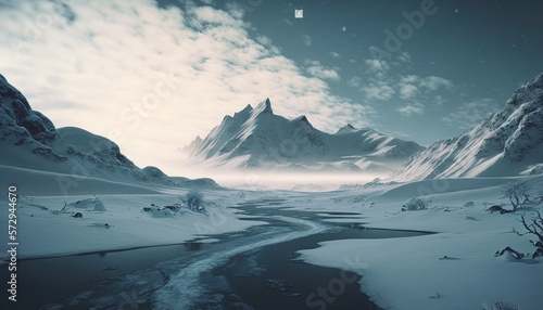 Landscapes Winter, Generative AI, Illustration