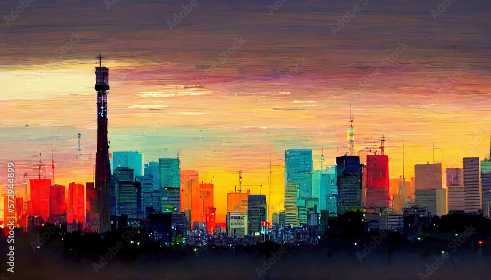Tokyo cityscape at night, japan. Generative Ai